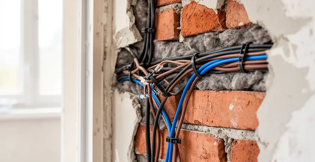 Installation électrique non conforme avec câblage amateur lors d'une rénovation résidentielle